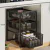 Estante de almacenamiento de cocina extraíble para gabinete debajo del fregadero, canasta de cajón ultraprofunda para especias, estante de almacenamiento en capas para lavabo