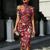 2026 Nuevo Modelo Estación Independiente Transfronterizo Retro Occidental Tótem Impresión 3D Vestido de Hombros Descubiertos para Mujer POD