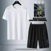 Conjunto esportivo de secagem rápida masculino verão fino elástico corrida fitness camiseta de secagem rápida masculina shorts de malha seda gelo de manga curta