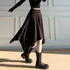 Saia de Tricô Irregular para Mulheres, Outono e Inverno, Tamanho Petite, Cintura Alta, Emagrecedora, Design Estiloso, Saia Midi