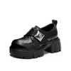 Mocassins de Solado Grosso para Mulheres Outono 2024 Novo Estilo Britânico Plataforma Salto Grosso Sapatos Baixos Marrom Couro Genuíno Sapatos Pequenos de Couro