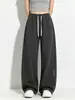 Pantalones deportivos de chándal versátiles de moda para mujer, talla grande, estilo americano de otoño, pantalones grises de pierna ancha, pantalones casuales fluidos para jóvenes, modernos