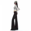 Jeans acampanados de tiro alto elásticos estilo americano color café transfronterizos para mujer, nueva colección otoño 2026, corte ajustado con silueta fluida