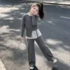 Conjunto de punto estilo coreano para niñas y pantalones de pierna ancha, nuevo estilo otoño 2026, atuendo casual de dos piezas para niños mayores
