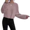 Suéter de Punto Canalé de Hombro Único de Alta Gama Estilo Europeo y Americano Transfronterizo Personalizado, Suéter Holgado Corto para Mujer