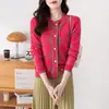 Transfronterizo 2025 Nuevo Cárdigan de Punto Jacquard con Letras Cuello Redondo Manga Larga Estilo Socialité Chaqueta Superior para Mujer