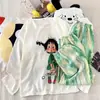 Pijama de Algodón Nube Estilo Coreano para Primavera y Otoño con Almohadillas en el Pecho para Mujer Nuevo Dibujos Animados Suelto Pantalones de Manga Larga Conjunto de Ropa para el Hogar