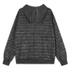 Sudadera con capucha y cremallera de rayas negras y grises estilo americano para hombre, otoño, estilo sencillo para pareja, chaqueta casual holgada bordada