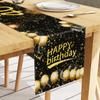 Nuevo Camino de Mesa de Lino Estampado Transfronterizo Fiesta de Cumpleaños Tema Negro Dorado Aislamiento de Mesa Festivo Mantel Antiincrustante al por Mayor