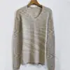 Precio Especial, Sin Devoluciones Elegante Suéter de Bloques de Color con Cuello en V 100% Lana Pura para Mujer, Jersey de Punto, Top Casual Adelgazante