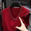 Suéter de Lana de Gama Alta para Hombre, Chaleco sin Mangas de Cuello en V, Otoño e Invierno, Casual, Suéter de Punto para Padre de Mediana Edad y Anciano, Venta al por Mayor