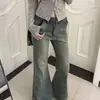 Jeans acampanados de cintura baja estilo chica picante americana para mujeres petite, diseñados para ser holgados y estilizar, con corte de campana y largo hasta el suelo, talla XS