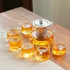 Tetera de Vidrio Resistente al Calor de Alta Temperatura, Tetera Kung Fu Doméstica Calentable Juego de Té con Filtro Espesado para Infusionar Flor Ocho