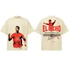 Camiseta Corta Trendy para Hombre 2026 Primavera/Verano Cristiano Ronaldo Tinta Blanca Impresión Directa Transpirable Peso Pesado Cuello Redondo Mangas Caídas Estilo Americano