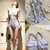 Traje de baño de carreras morado con diseño de mariposa, estilo retro francés, ajustado, con copas en el pecho para mujer, talla grande, traje de baño deportivo