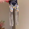 Pendientes de Borla de Hoja Colorida Tachonados con Diamantes de Lujo Ligero de Aguja de Plata Pendientes de Personalidad de Gama Alta de Moda de Nicho Retro Europeo y Americano para Mujeres
