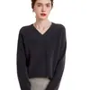 Suéter de malha 100% caxemira pura para mulheres, novo estilo outono e inverno, base grossa de sete pontos, blusa de gola V de fio duplo, versátil e moderna