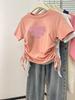 Camiseta de manga corta de algodón puro con hombros descubiertos, dulce y picante, para mujer, diseño de verano, estilo nicho, corte entallado, con cordón ajustable.