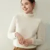 Suéter de Cashmere Baicai Rong Outono/Inverno Lançamento Pesado Dupla Camada Gola Alta para Mulheres, Camada Interna Cor Lisa Manga Raglan Suéter de Lã Camada Base