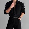 Camisa de Manga Larga con Textura de Color Sólido para Hombre, Nueva Camisa Niche Holgada Casual a Rayas, Top Retro de Alta Gama