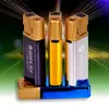 Isqueiro descartável de alta qualidade à prova de vento com gravação a laser gratuita, isqueiro de metal com perfuração direta, atacado