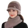Sombrero de Madre de Mediana Edad para Mujer Otoño e Invierno Nuevo Cálido Señora Mayor Abuela Protección para las Orejas Forrado de Felpa Lengua de Pato Sombrero de Lana Tejido