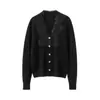 Romântico e Estético~Cardigan de Malha 100% Caxemira Pura com Acabamento em Renda Feminino Moda Suéter Casaco Gola V