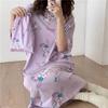 Camisón de niña de manga corta estilo coreano de dibujos animados ropa de casa de estudiante verano pijama delgado talla grande vestido largo por encima de la rodilla