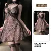 Lencería Sexy, Pijama Sexy Estampado de Leopardo, Camisón de Tirantes de Tentación Transparente, Camisón de Casa sin Espalda de Malla con Encaje en V Profunda