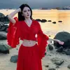 Novo Estilo de Verão Francês Romântico Vestido Terno com Gola Franzida de Manga Longa para Mulheres Slim Fit