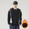 Sudadera bicolor para hombre primavera/otoño 2026 forrada de polar cuello redondo corte holgado versátil ropa de invierno marca de moda camiseta base top venta al por mayor