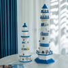 Farol Listrado Azul e Branco Grande Farol Marítimo Torre de Observação Estilo Mediterrâneo Decorações para Casa Enfeites Madeira Feita à Mão