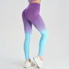 Pantalones de Yoga de Punto sin Costuras Transfronterizos con Degradado Color Durazno que Realzan los Glúteos, Leggings Ajustados de Cintura Alta para Deporte al Aire Libre y Fitness