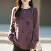 Suéter de Punto Redondo de Lana Cachemir Nuevo Otoño/Invierno 2026 Manga Larga para Mujer con Perlas Plumas Lana Cepillada Top