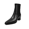 Botas Elásticas Super Esticáveis Femininas Botas Emagrecedoras Outono Inverno Novo Bico Quadrado Salto Grosso Salto Médio Zíper Traseiro Estilo Coreano Botas Elásticas de Cano Curto Femininas