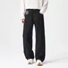 Jeans negros originales de estilo americano de calle para hombre, otoño, corte holgado, pantalones de pierna ancha fluidos, marca de moda, pantalones rectos de algodón puro lavados