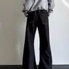 Jeans de diseño negro retro americano, unisex, corte holgado, estilo casual, con un ajuste limpio y corte recto de pierna ancha