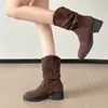 Botas de tacón grueso estilo Martin para mujer, Nuevo estilo Otoño 2026, Botas de plataforma versátiles estilo Western Cowboy