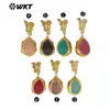 Wt-E805 Estilo Palácio Retrô Pedra de Cristal Rosa Obsidiana e Ouro 18K Banhado Pequeno Pingente Brincos Clássicos Femininos