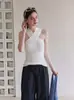 Camisola de punto cruzada estilo francés para mujer, top de verano ajustado sin mangas de alta gama con hombros descubiertos 10642