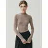 Suéter de lana sin costuras de una sola línea, lavable a máquina, para mujer, cuello medio alto, tejido fino, corte ajustado, capa base
