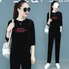 Conjunto deportivo casual de terciopelo estilo mamá para mujer, nuevo primavera/otoño, corte ajustado, talla grande 100 kg, manga larga