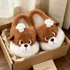 Chapéu de chef de desenho animado com design de marmota, pantufas de algodão com forro de fleece e espessadas, unissex, para outono e inverno, pantufas quentes para casa, pantufas felpudas de casal