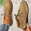 Otoño 2026 Nuevo Transfronterizo Talla Grande Casual Zapatos Individuales Mujer Punta Redonda Gamuza Patchwork Con Cordones Fondo Plano Zapatos de Mujer Venta al por Mayor