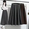 Falda de Lana de Ácido Acético Talla Grande de 6 Paneles con Dobladillo Interior Cintura Elástica Falda Larga Otoño/Invierno con Bolsillos