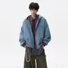 Chaqueta Vintage para Hombre para Primavera y Otoño, Estilo Detroit Lavado, con Capucha y Cierre de Cremallera, Color Block de Calle, Chaleco Cardigan para Pareja, Fresca y Elegante