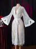 Nine Hours Pijama Transfronterizo Amazon Nuevo Sexy Camisón Bata de Encaje Bata de Baño Espalda Transparente Larga