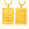 Colgante Cuadrado con Patrón de Dragón Chapado en Oro para Hombre, Adorno de Carácter de la Suerte para Mujer, Color Duradero, Joyería de Oro al por Mayor
