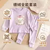 Conjunto de ropa para casa para niñas, estilo coreano, primavera y otoño, top de manga larga con estampado de dibujos animados y pantalones jogger a juego, un elegante conjunto de dos piezas