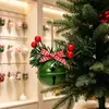 Adorno de campana metálica navideña, pentagrama hueco con cinta a cuadros, campana grande, colgante de decoración DIY para árbol de Navidad